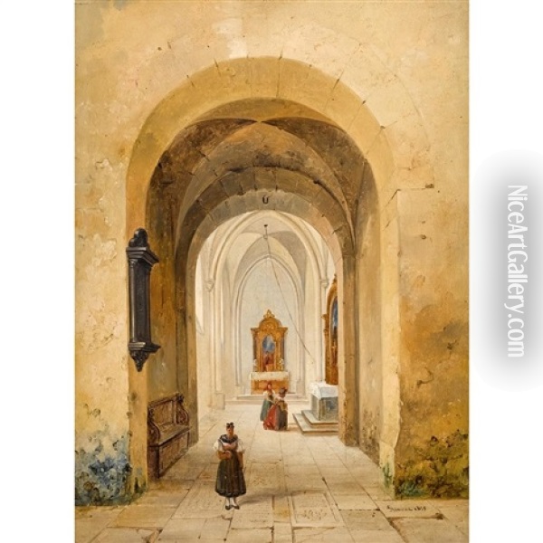 Italian Cloister Oil Painting - Charles Caius Renoux
