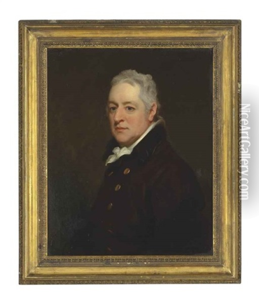Portrait Of A Gentleman, In A Brown Coat And A White Cravat Oil Painting - Thomas Phillips