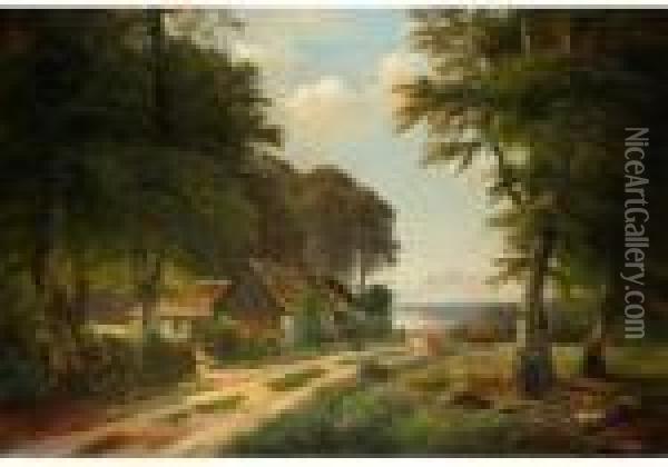 Das Bauerngehoft Am Seeufer Oil Painting - Anders Anderson-Lundby