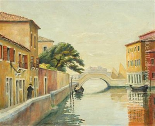 Kanal I Venedig Oil Painting - Johan Rohde