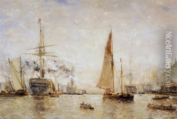 Ships In The Harbor Oil Painting - Paul Jean Clays