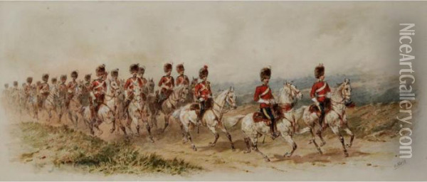 The Royal North British Dragoons
 (scots Greys): Under Major S. M. Browne, Returning To Camp On Dartmoor Oil Painting - Orlando Norie