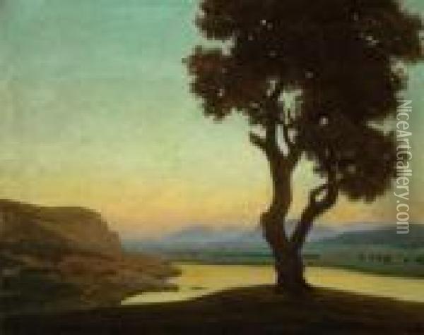 Lake Landscape With A Large Tree Oil Painting - Eduard Kasparides