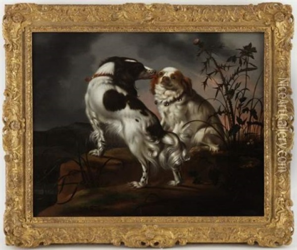Cavalier King Charles Et Epagneul Dans Un Paysage Rocheux Oil Painting - Adriaen Cornelisz Beeldemaker