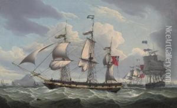 Ships Of The John Gladstone & Company Fleet, Possibly Off Hong Kong Oil Painting - Robert Salmon
