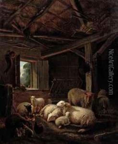 Livestock In A Stable Oil Painting - Joseph Van Dieghem