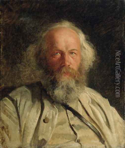 Portrait of Mikhail Alexandrovich Bakunin (1814-76) 1871 Oil Painting - Nikolai Nikolaevich Ge
