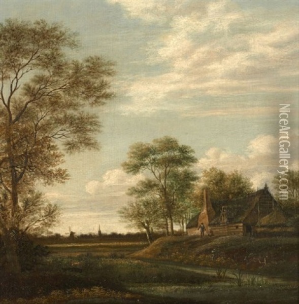 Deux Personnages Devant Une Chaumiere Dans Un Paysage Oil Painting - Jan Vermeer van Haarlem the Younger