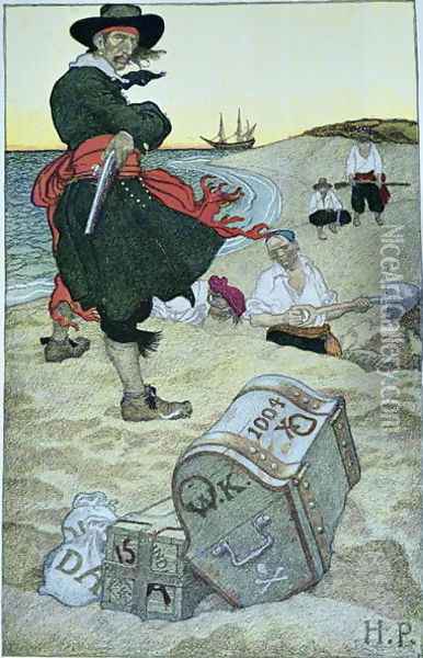 Pirate William Kidd burying treasure on Oak Island Oil Painting - Howard Pyle