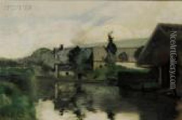 Riverside Village, Normandy Oil Painting - John Henry Twachtman