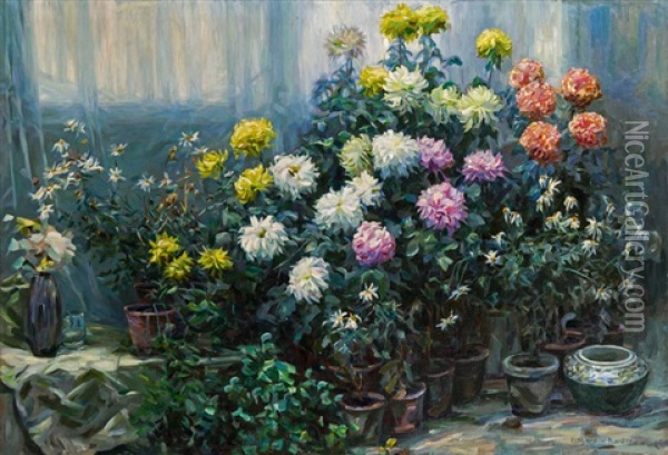 Chrysanthemen Oil Painting - Alexander Max Koester