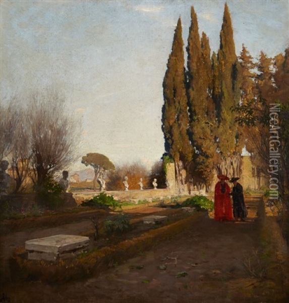 In The Gardens Of Casel Gandolfo Oil Painting - Albert Hertel
