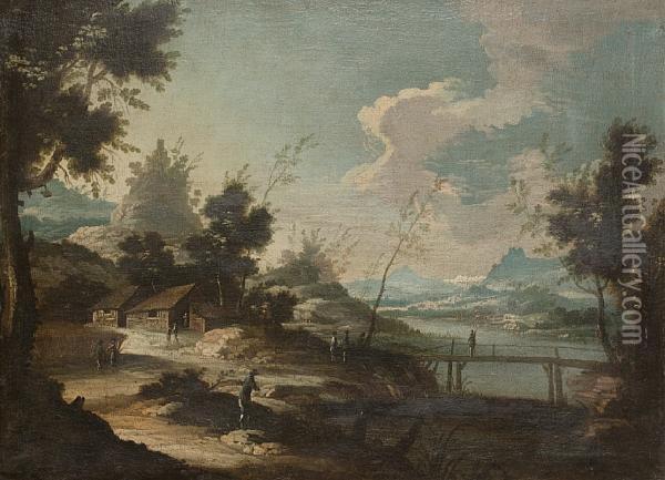 Travellers Before A Coastal Landscape Oil Painting - Apollonio Domenichini