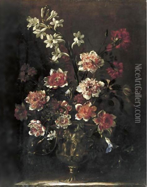 Still Life Of Flowers In A Vase Oil Painting - Antoine (Baptiste M.) Monnoyer