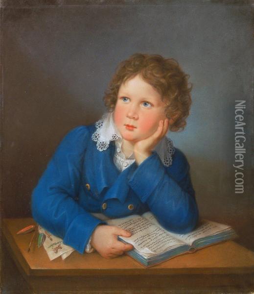 Ritratto Di Fanciullo Con Libro E Disegni Oil Painting - Johann Fr. Karl Kreul