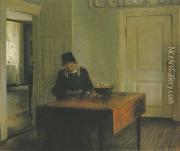 Lady In An Interior Oil Painting - Carl Vilhelm Holsoe