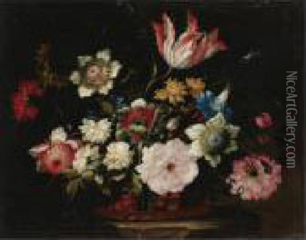Still Life With Flowers In A Basket Oil Painting - Jean-Baptiste Monnoyer
