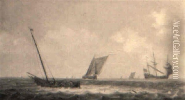 Fisherman In A Smalschip Drawing In Their Nets Oil Painting - Pieter Mulier the Elder