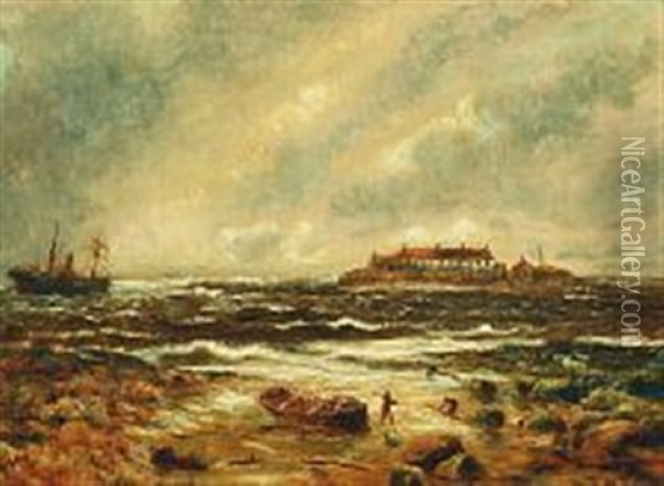 View Of St. Mary's Island, Whitley Bay, England Oil Painting - Bernard Benedict Hemy