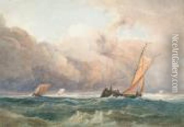 Fishing Boats In A Squall Oil Painting - C. John Mayle Whichelo