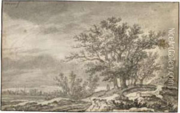 Dune Landscape With A Cottage And A Figure Under Trees Oil Painting - Adriaen Hendricksz. Verboom