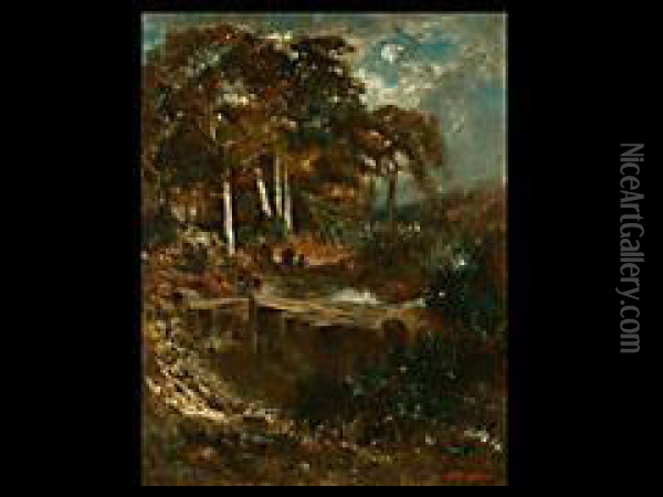 Waldlandschaft Mit Gewasser Oil Painting - Anton Teichlein