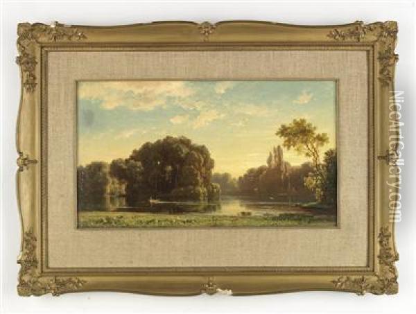 Landschaft Mit Einem Teich Oil Painting - Ludwig Meixner