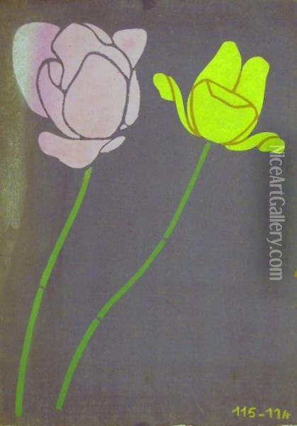 Fleurs Et Feuilles Oil Painting - Alfred Lesbros