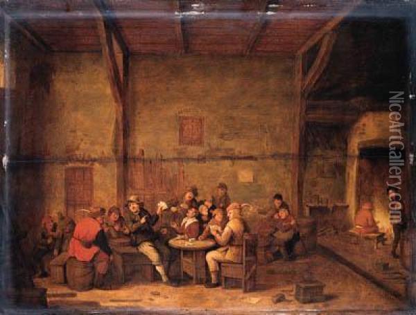 Peasants Merrymaking In A Tavern Oil Painting - Bartholomeus Molenaer