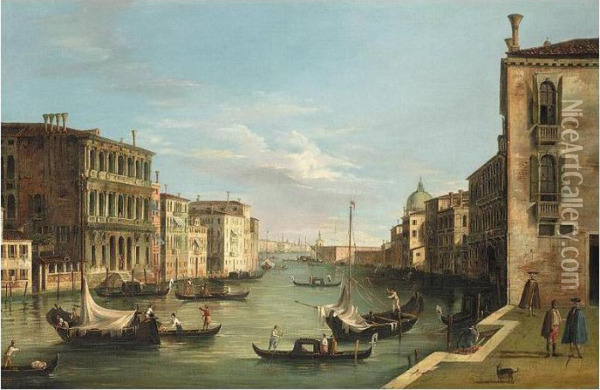 Venice, A View Of The Grand Canal Looking East, From The Campo Di San Vito Oil Painting - (Giovanni Antonio Canal) Canaletto