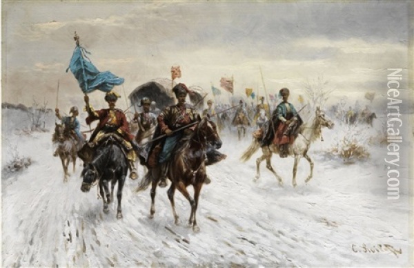 Kavallerie Oil Painting - Adolf (Constantin) Baumgartner-Stoiloff