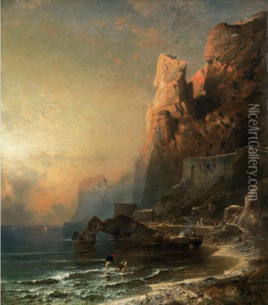Gulf Of Salerno Oil Painting - Franz Richard Unterberger