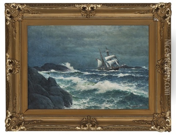 Coastal Landscape With Sailing Ship Oil Painting - Lauritz Haaland