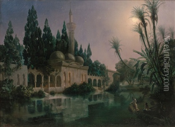 La Mosquee D'urfa Oil Painting - Eugene Napoleon Flandin