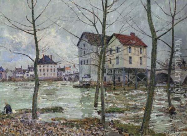 Les Moulins De Moret--hiver Oil Painting - Alfred Sisley