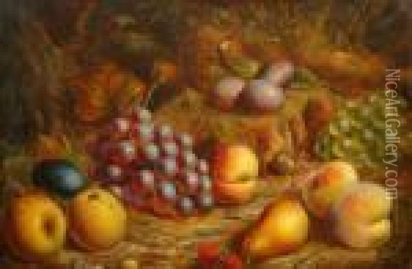 Still Life Of Apples, Pears, Plums, Peaches And Grapes Oil Painting - George Clare