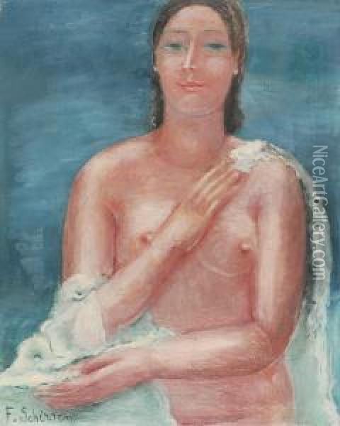 Nu Sur Fond Bleu (ca. 1935) Oil Painting - Ferdinand Schirren