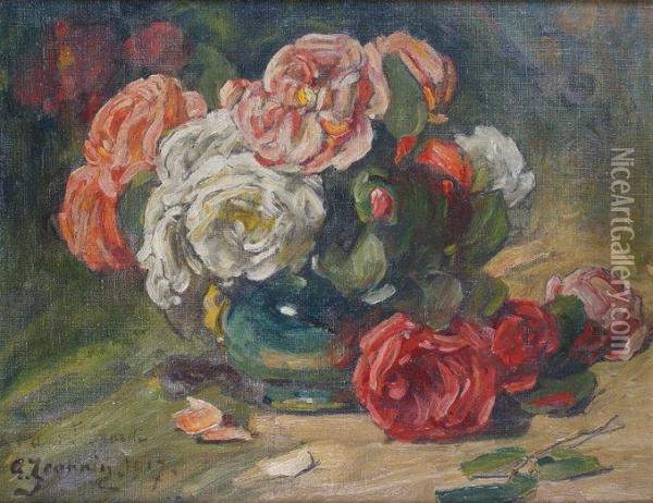 Vase De Roses Oil Painting - Georges Jeannin