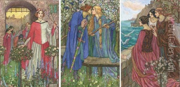 Illustrations For The Early Poems Of William Morris (threeillustrated) Oil Painting - Emma Florence Harrison
