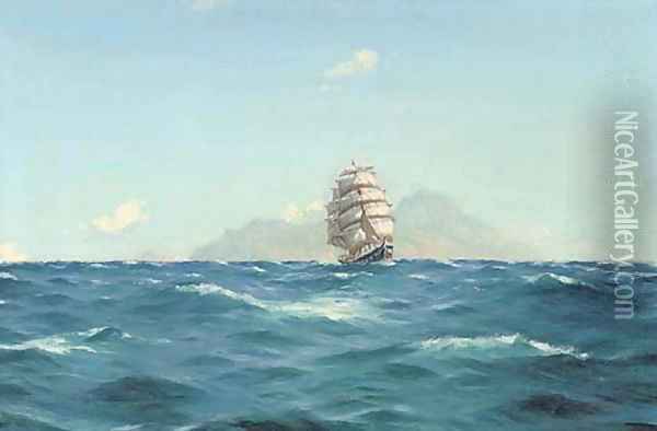 A brigantine off what is thought to be Tenerife Oil Painting - Thomas Jacques Somerscales
