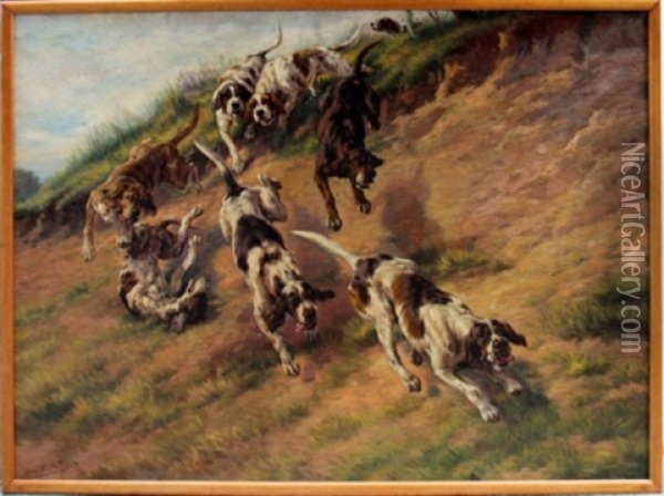 Eight Dogs On The Hunt Oil Painting - Edmund Henry Osthaus