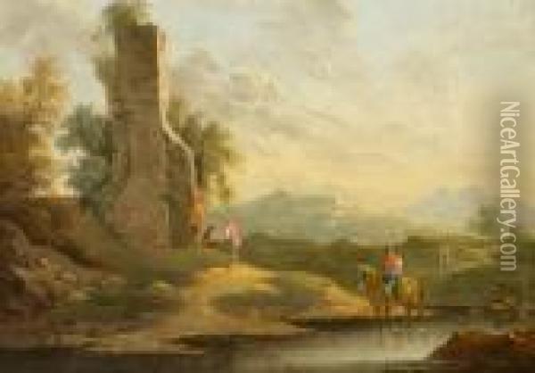 Paesaggio Con La Rovina Di Una Torre E Figure Oil Painting - Nicolaes Berchem