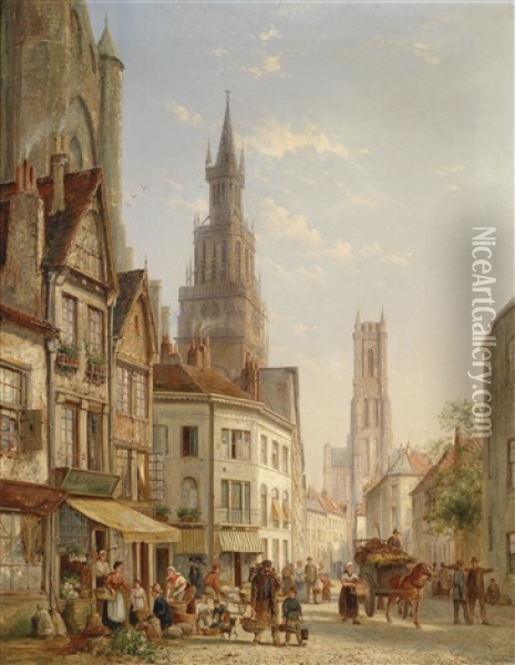 Strasenansicht Von Brugge Oil Painting - William Raymond Dommersen