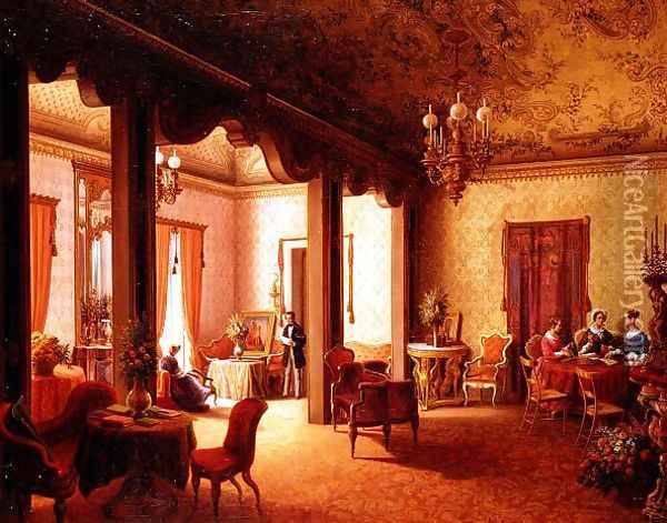 Interior of the Salon of Tsarina Alexandra in the Villa des Herzogs Serradifalco, Palermo Oil Painting - Carl Ludwig Rundt