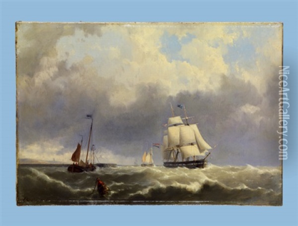 Schiffe Auf Bewegter See Oil Painting - Hermanus Willem Koekkoek
