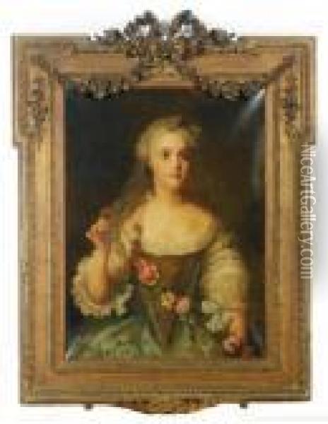 Portrait Of A Lady Wearing A Flower Garland Oil Painting - Jean-Marc Nattier
