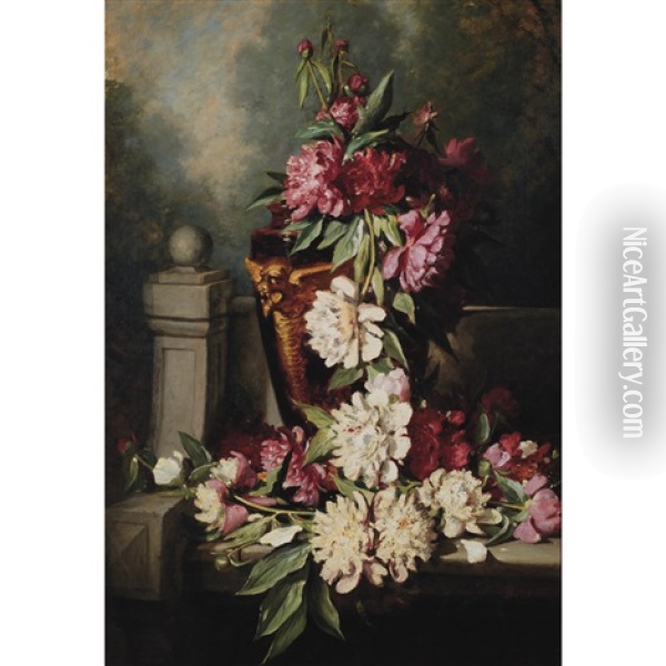 Still Life With Peonies Oil Painting - Frederick S. Batcheller