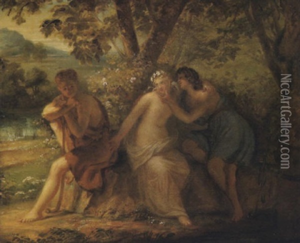 Amoureuse Szene In Einer Bewaldeteten Landschaft Oil Painting - Anne-Louis Girodet de Roucy-Trioson