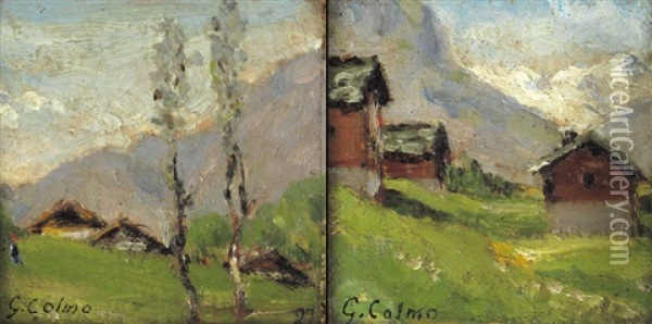 Baite (+ Baite A Chiomonte; 2 Works) Oil Painting - Giovanni Colmo