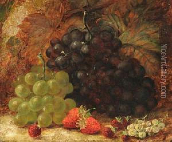 Still Life With Fruit On A Forest Floor Oil Painting - Oliver Clare